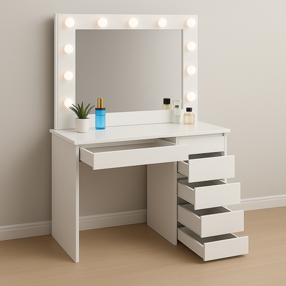 Aga – toilette con specchio, illuminazione LED e sgabello in bianco opaco (Copy)