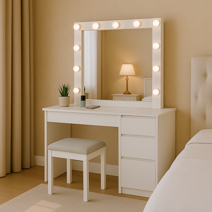 Aga – toilette con specchio, illuminazione LED e sgabello in bianco opaco (Copy)